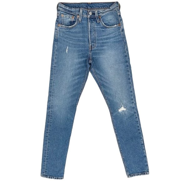 Levi's Premium 501 Distressed Skinny Jeans in Post Modern Blues Women's Size 24 - Picture 2 of 10